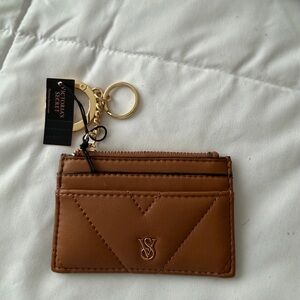 PINK Victoria's Secret Brown Card Holder with Gold Keychain
